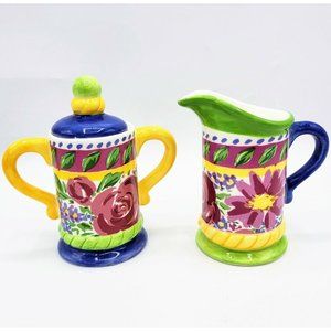 Applesauce Inc Sugar Bowl And Creamer Mackenzie-Childs Style Spring Colorful